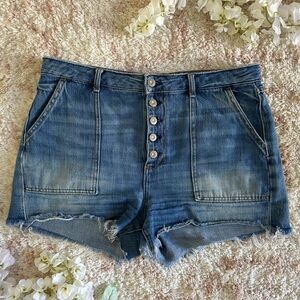 We The Free High Waisted Button Denim Shorts Free People Retro High Rise Size 31